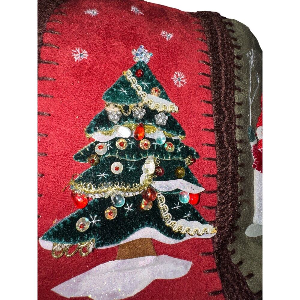 Capelli Christmas Tote Bag Holiday Snowman Tree Appliqué Zippered Fabric Purse - Picture 3 of 9